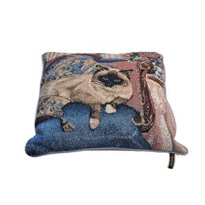 Vintage Siamese Cat Tapestry Decorator Throw Pillow 16” X 16"